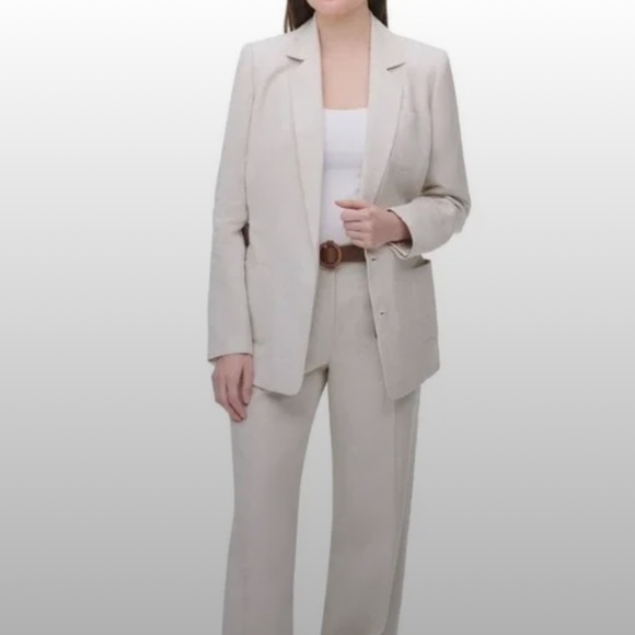 Calvin Klein Beige Linen Blend Blazer With Belt – Size 12 - Picture 14 of 14